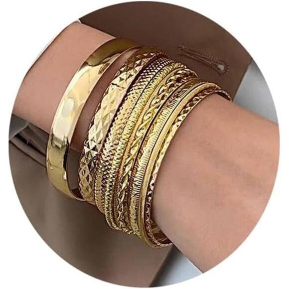 Gold Bracelets for Women, 14K Gold Plated Dainty Layered Chain Bracelets Bangles - Picture 1 of 6